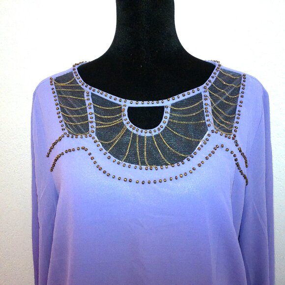 Iovposh, Purple long sleeve romper, with golden beads/fine chain details - Picture 10 of 16